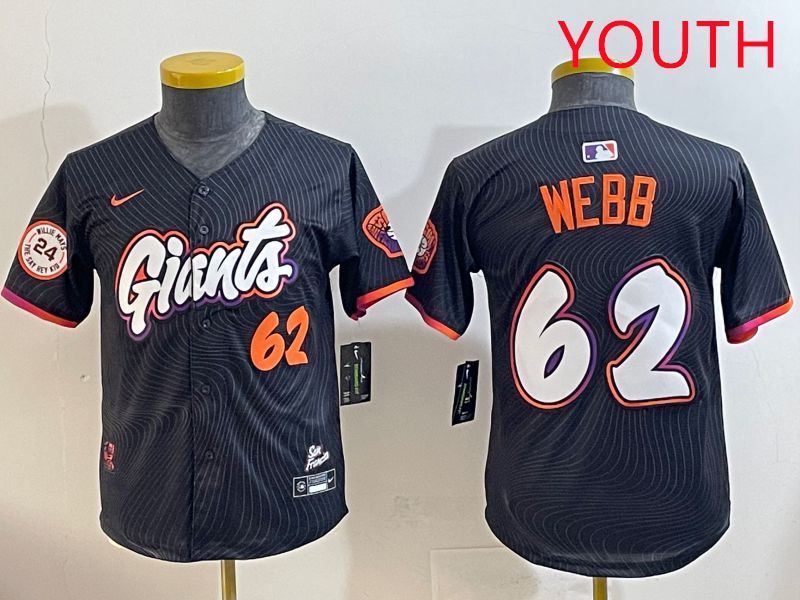 Youth San Francisco Giants 62 Webb Black Joint Name 2025 Nike MLB Jersey style 7
